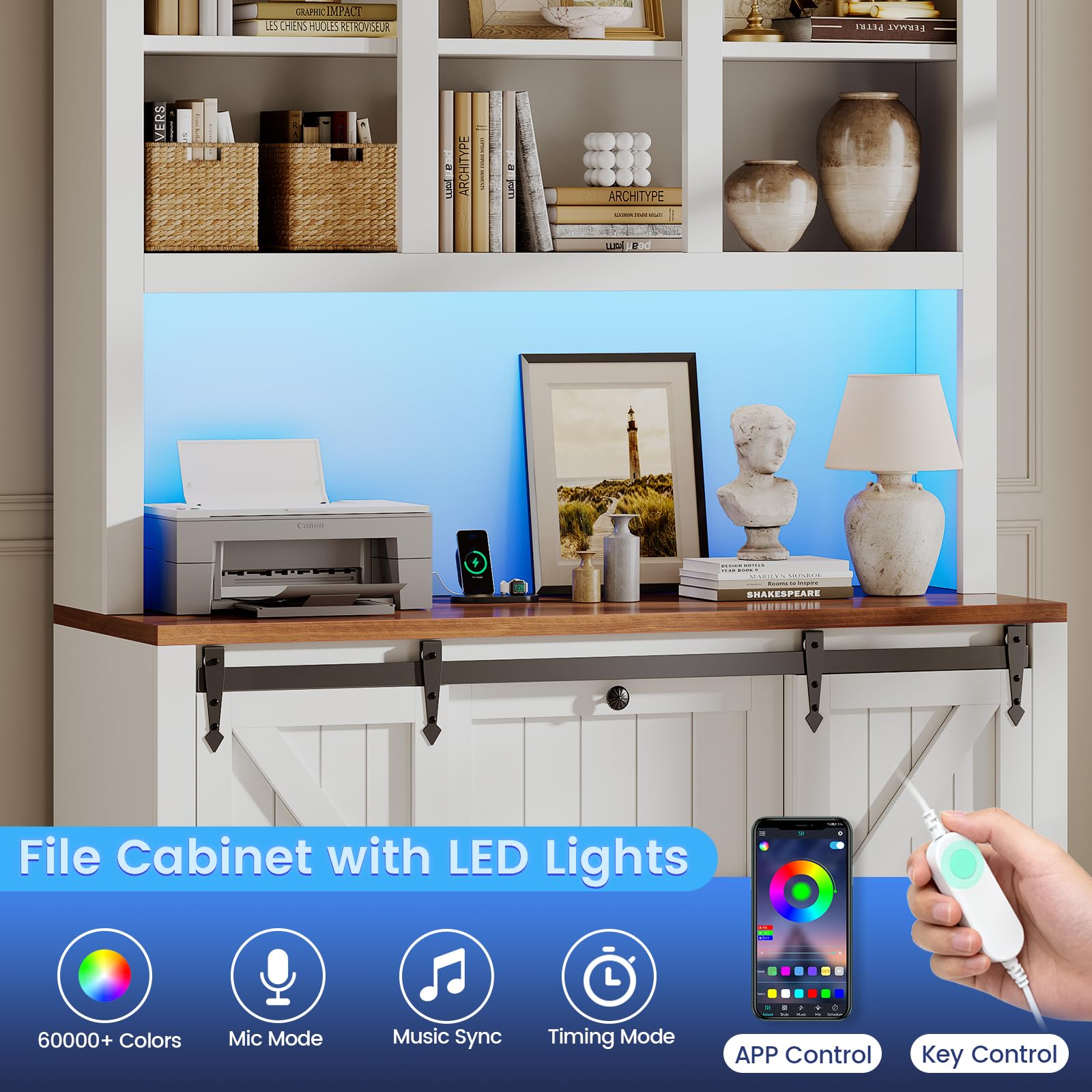 2-Drawer File Cabinet with Power Strip & LED Lights