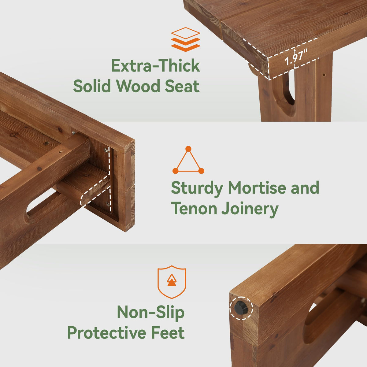Solid Wood Farmhouse Dining Bench