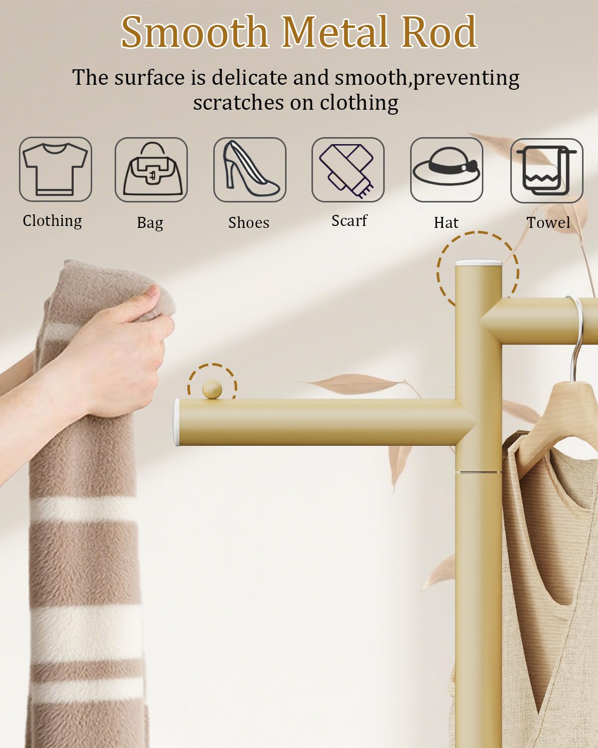 ENUMAIL Modern Garment Rack,Z-Shaped Coat Stand with Rock Base,68.9in,Gold