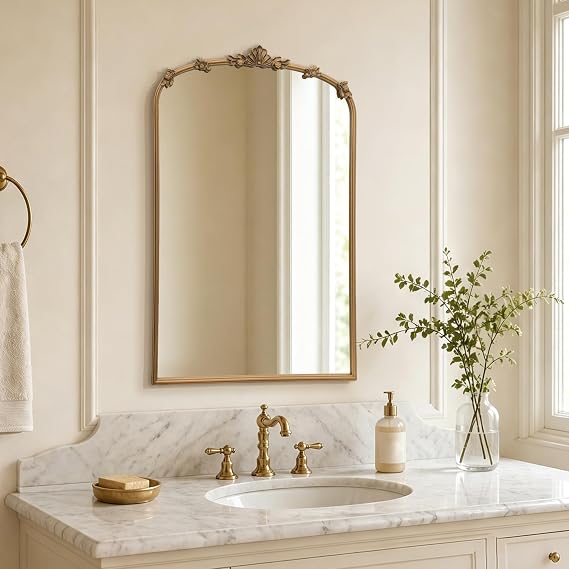 Baroque Arched Wall Mirror – Gold Metal Frame