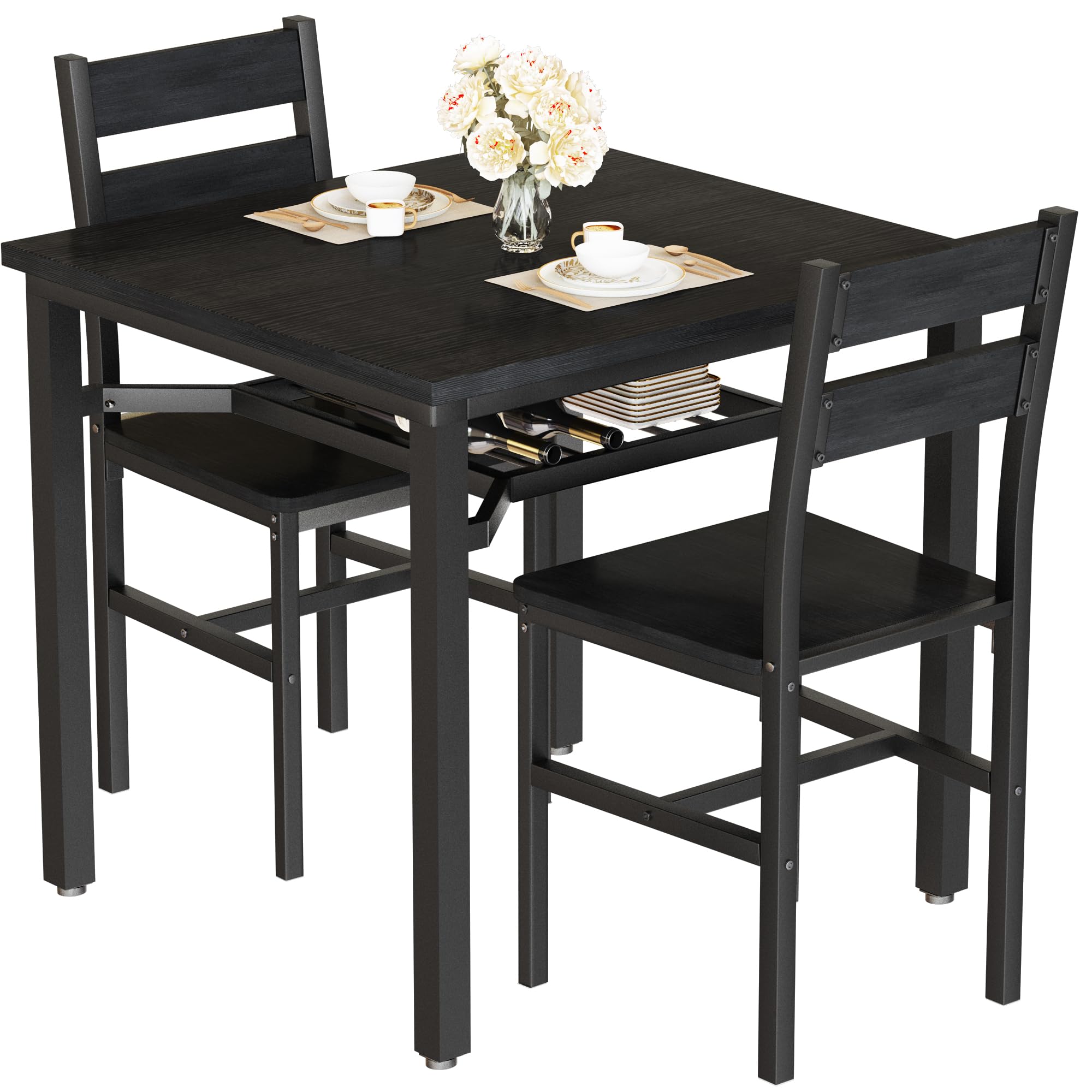 3-Piece Farmhouse Dining Table Set for 2