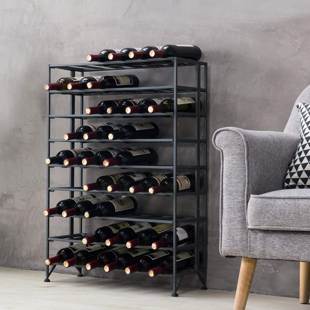 MyGift Gray Metal Wine Rack Floor Stand 9 Tier Bottle Storage Shelf