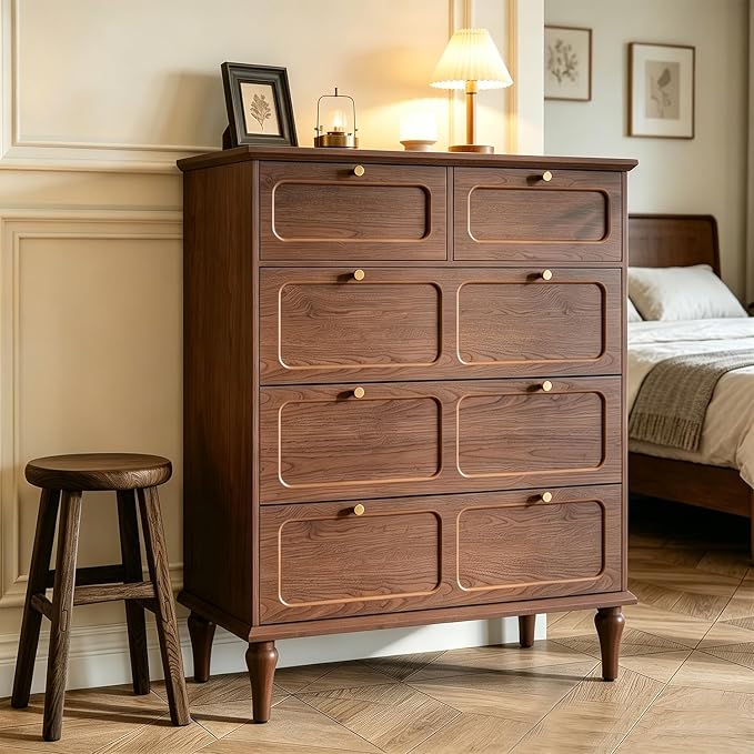 5-Drawer Dresser with Wood Legs & Brass Handles
