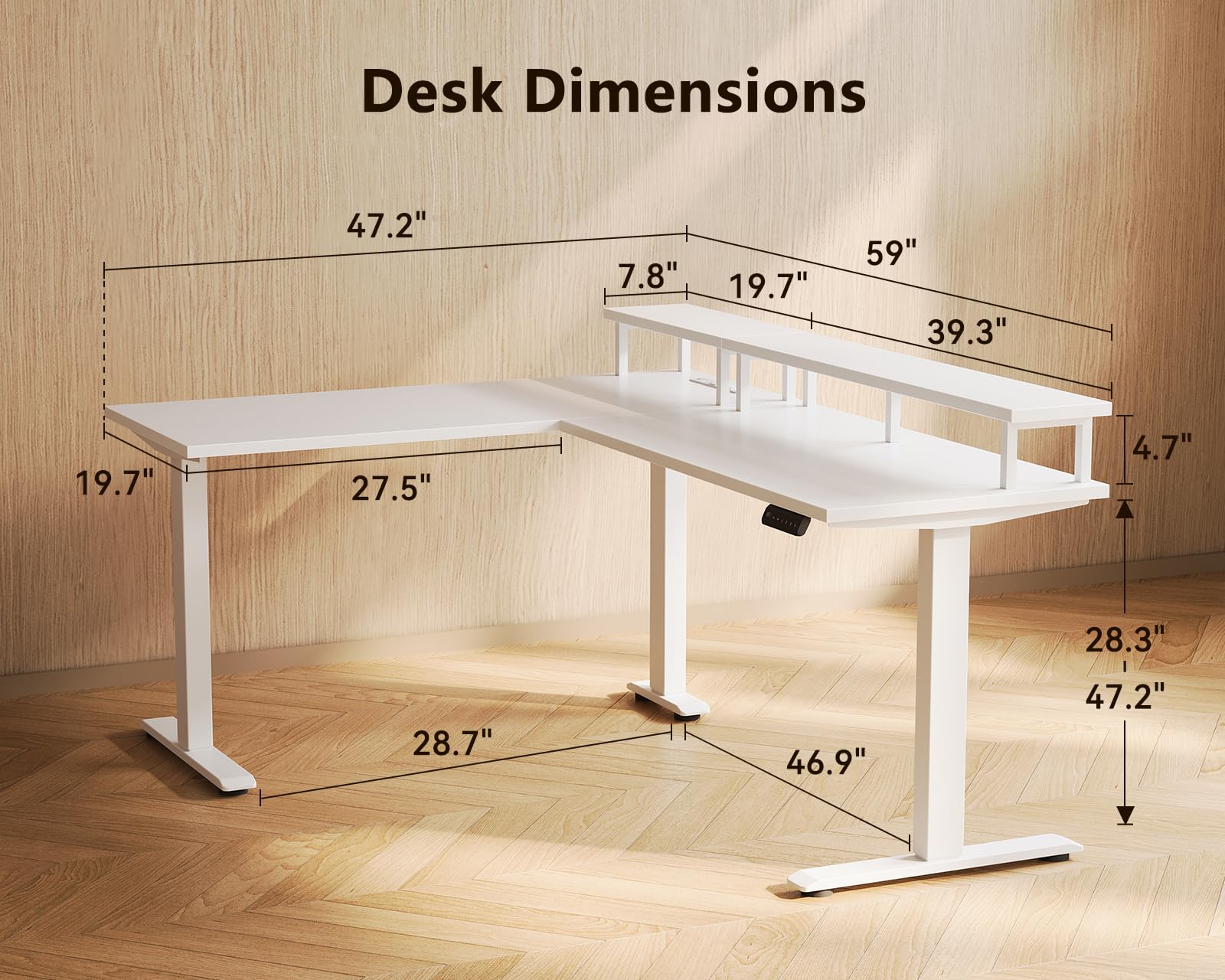 L-Shaped Electric Standing Desk with Power Outlets