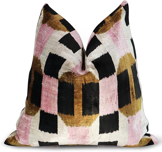 Pink & Brown Geometric Silk Velvet Throw Pillow