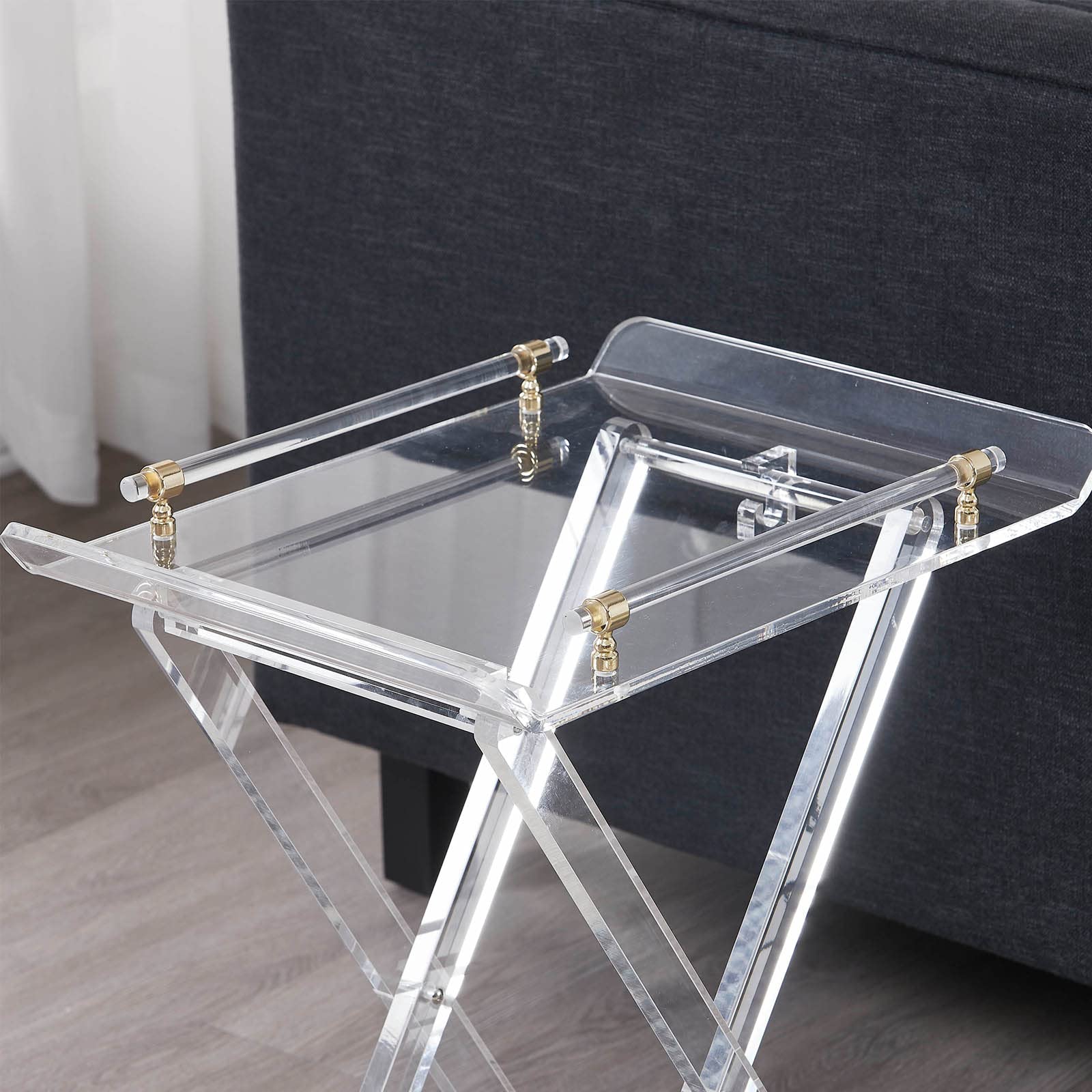 Clear Acrylic Folding Side Table with Handle