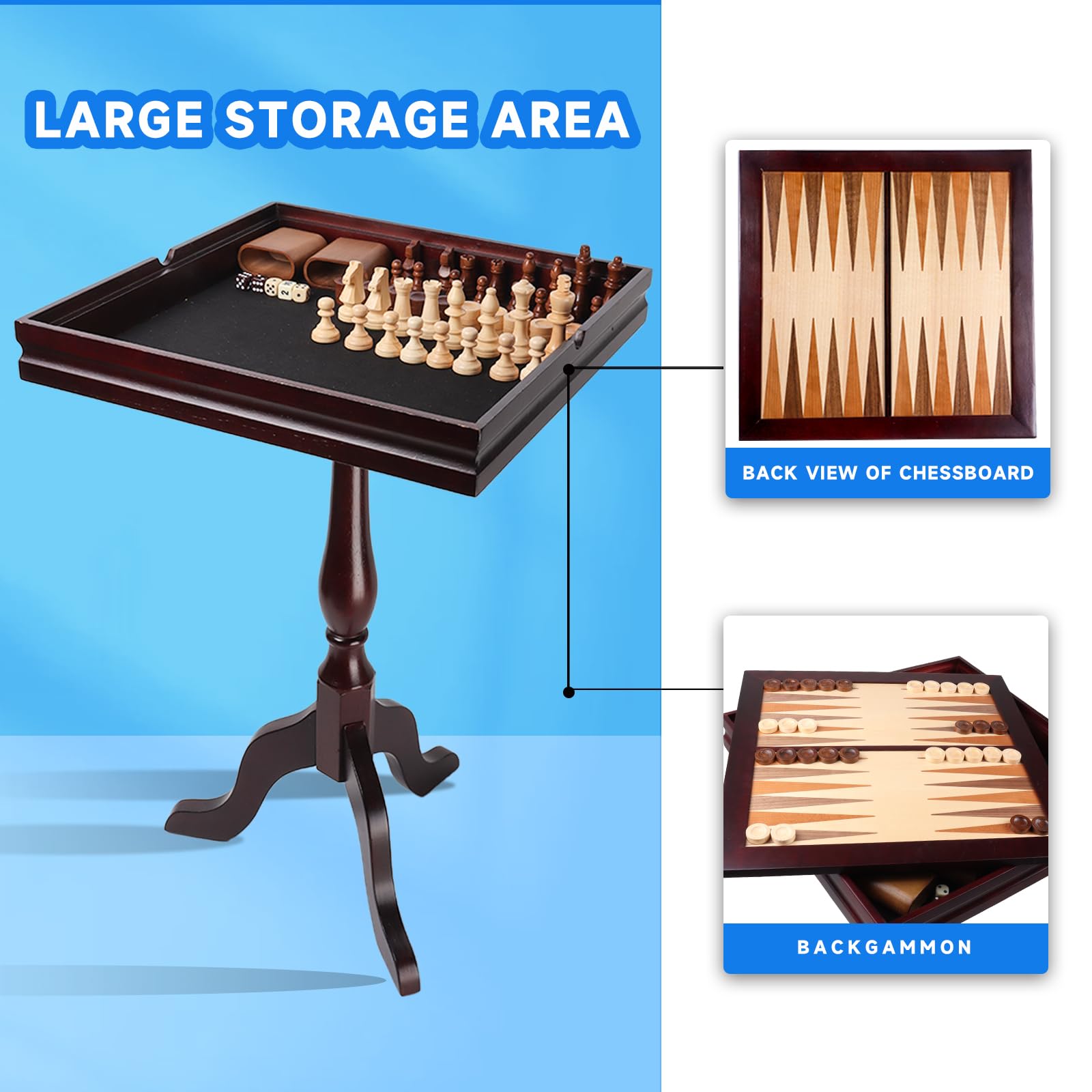 3-in-1 Chess Checkers Backgammon Game Table