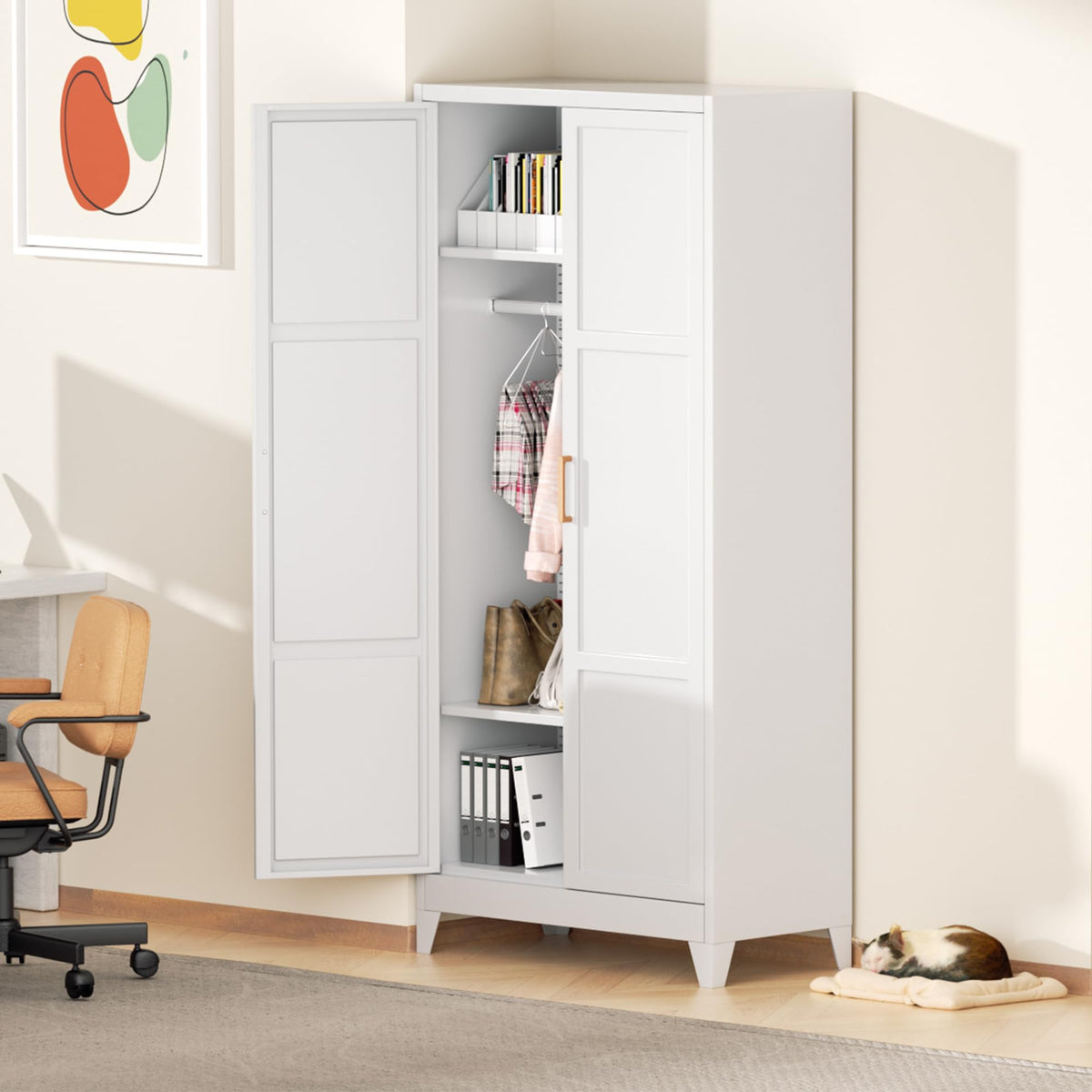 White Metal Wardrobe Cabinet