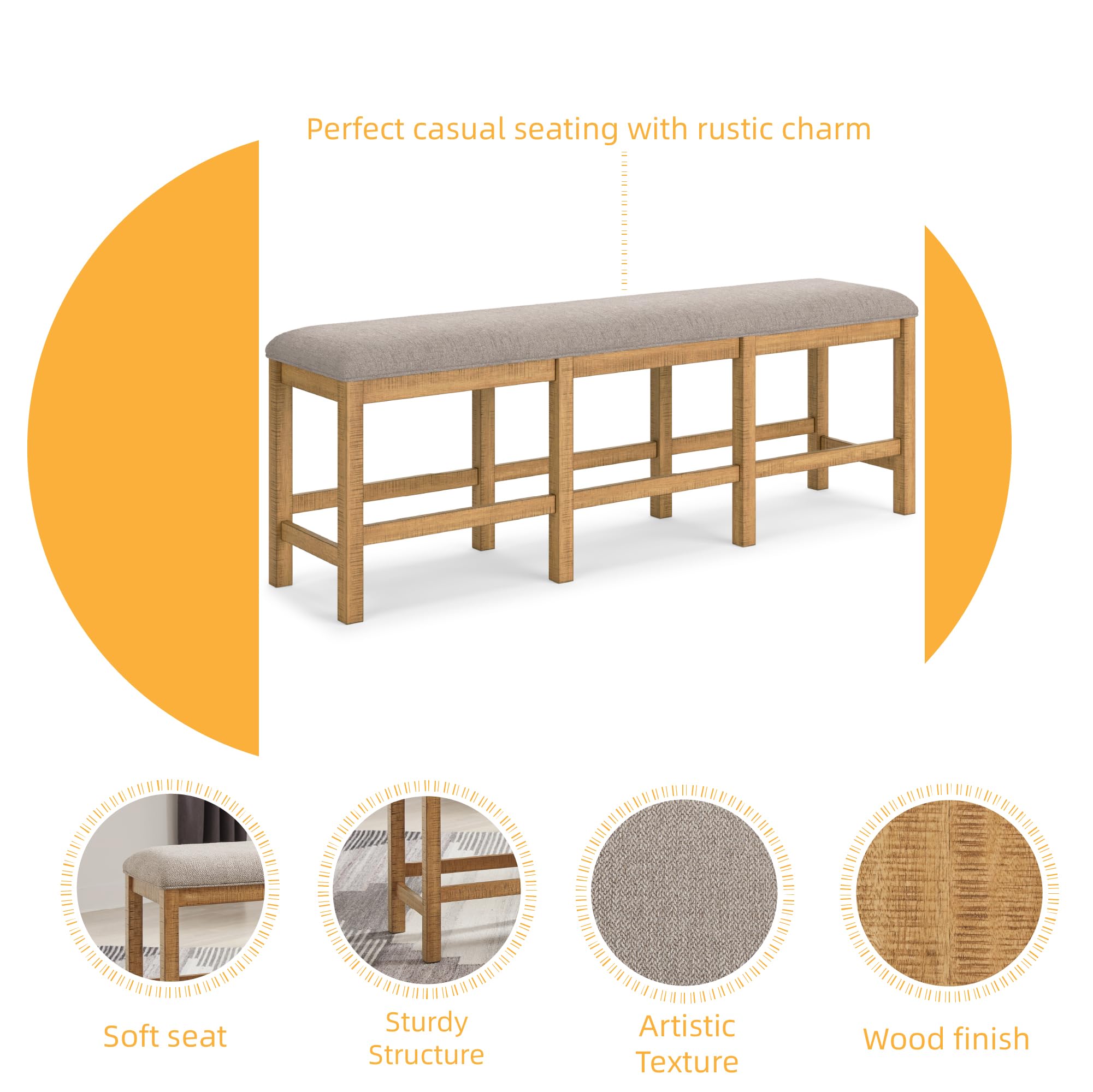 Counter Height Dining Bench, Light Brown & Light Gray