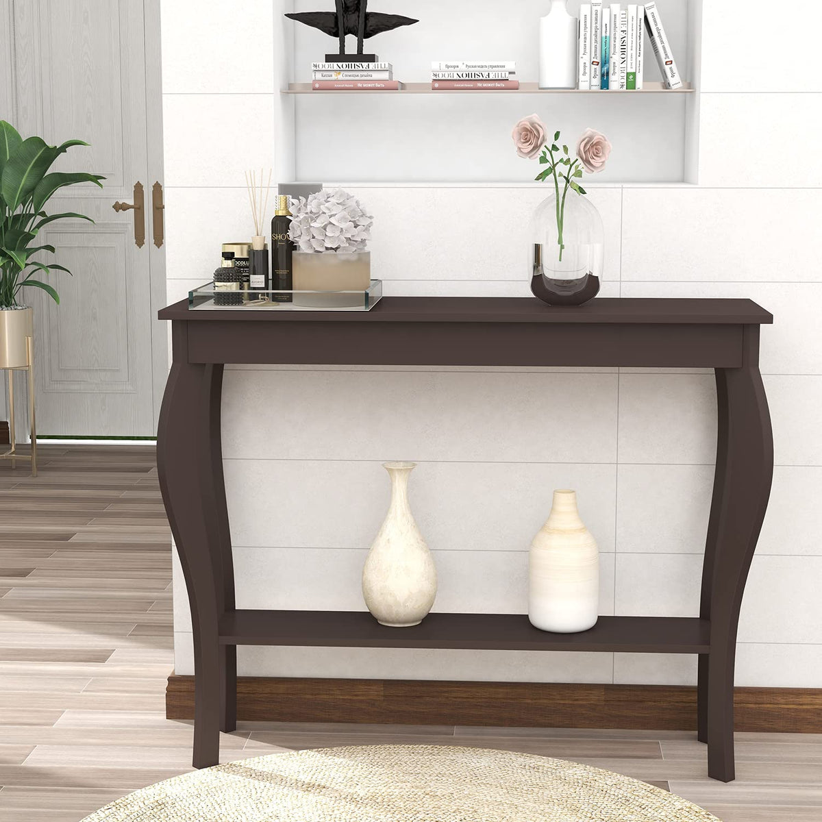 ChooChoo 39" Narrow Entryway Table with Storage Shelf, Espresso