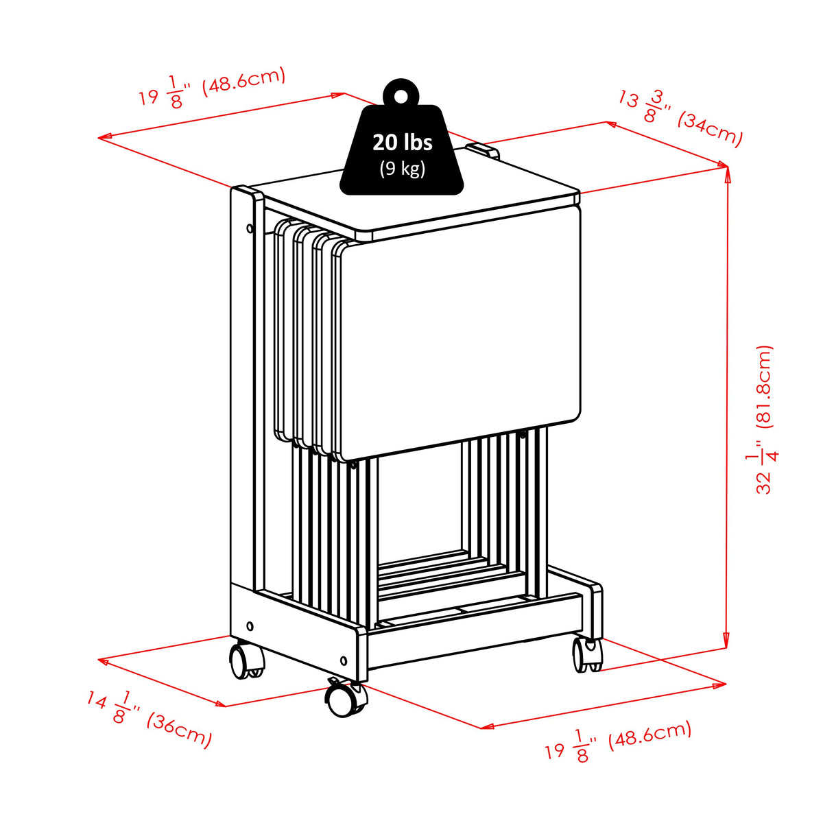 Folding Snack Tables with Rolling Stand