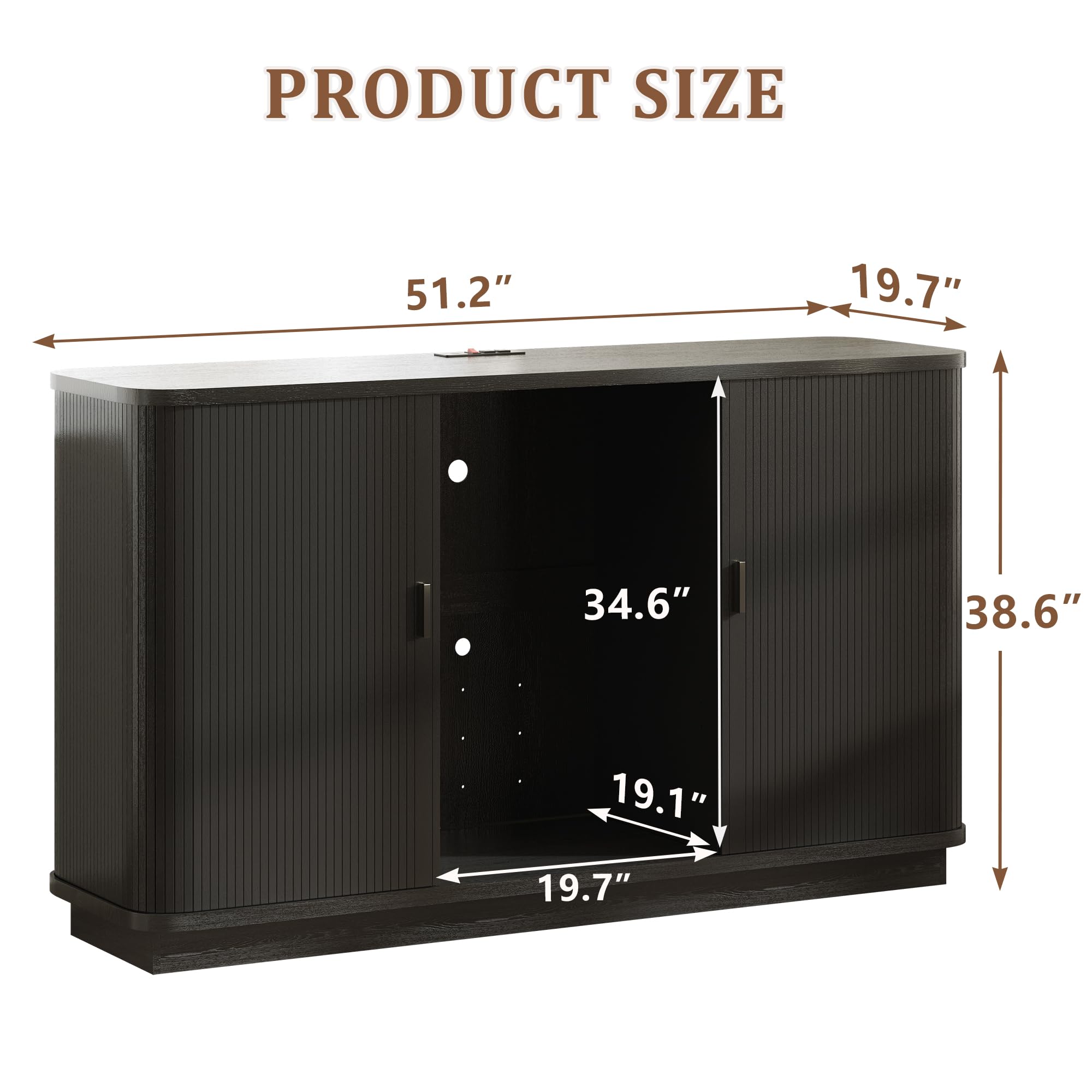 Lurinthal Coffee Bar Cabinet with Fridge Space, Liquor Wine Bar Cabinets with Wine Rack and Glass Holder, Mini Fridge Cabinet with Storage, Fluted Buffet Sideboard for Living Room, Home, Kitchen