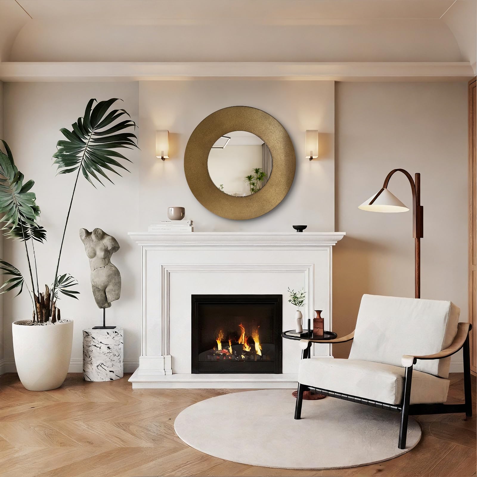 27-Inch Round Bronze Vintage Wall Mirror with Metal Frame