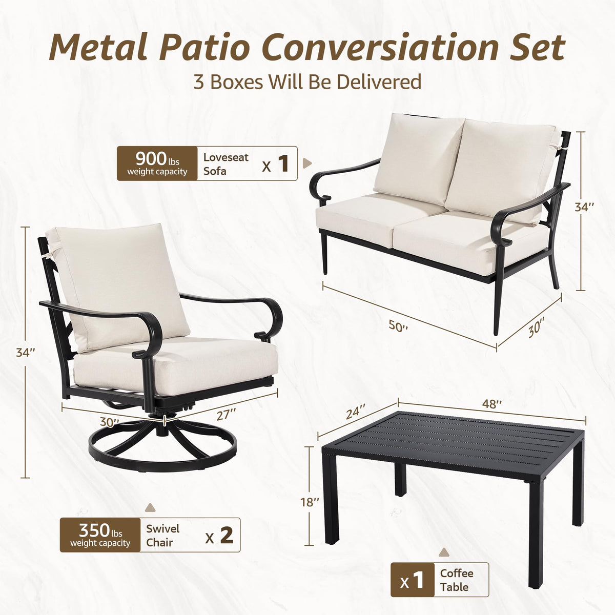 4-Piece Steel Patio Set with Swivel Rockers
