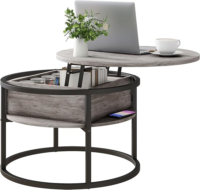 Round Lift-Top Coffee Table with Hidden Storage