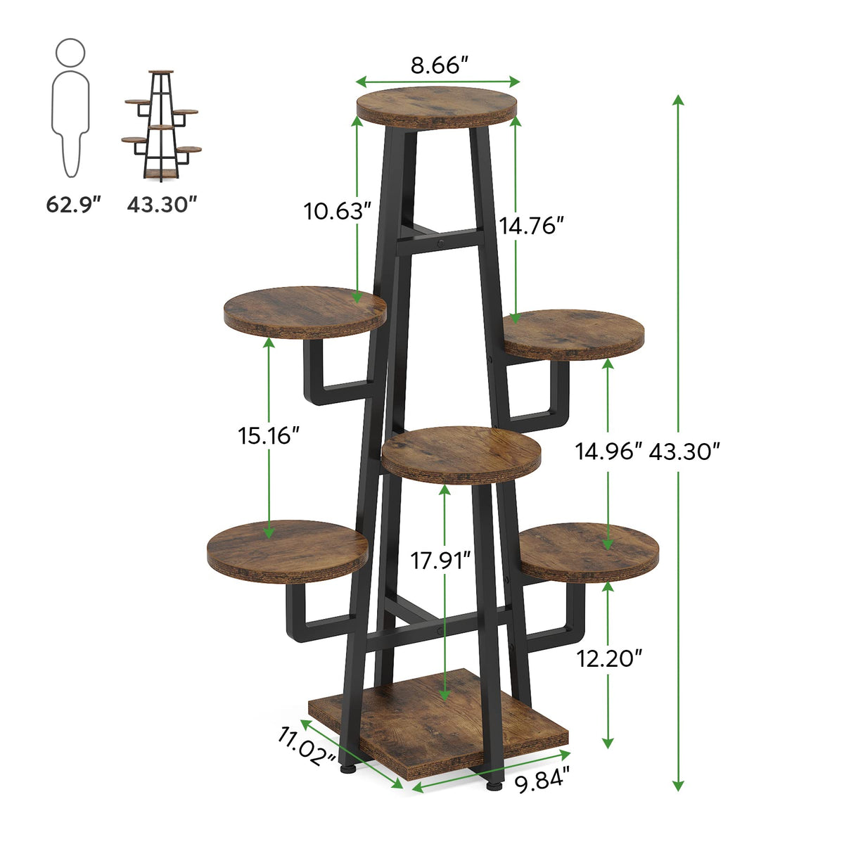 LITTLE TREE 7 Tier Plant Stand Indoor Tall Plant Shelf Corner Plant Pots Holder Rack Flower Stand for Living Room Balcony Garden, Rustic Brown