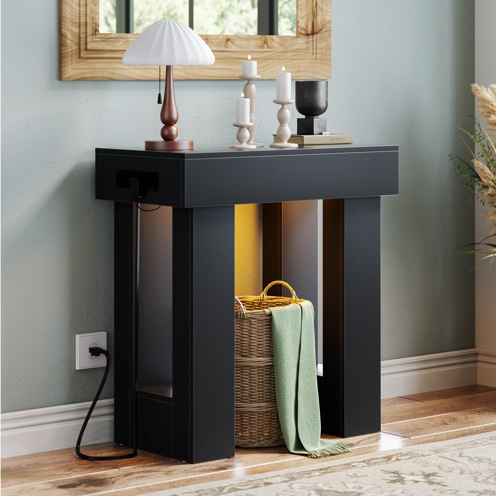 Unikito 32" Entryway Table with Socket and Sensor Light, Narrow Console Table with Storage Behind Couch, Farmhouse Entryway Table for Hallway, Behind the Couch, Living Room, Foyer