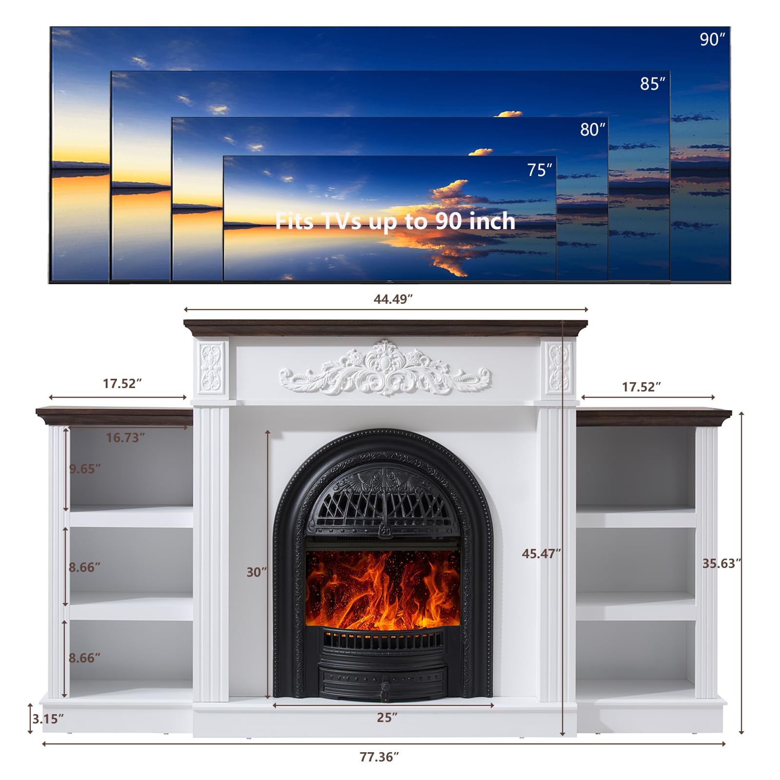 46" Tall Birdcage Electric Fireplace TV Stand with Mantel & Storage