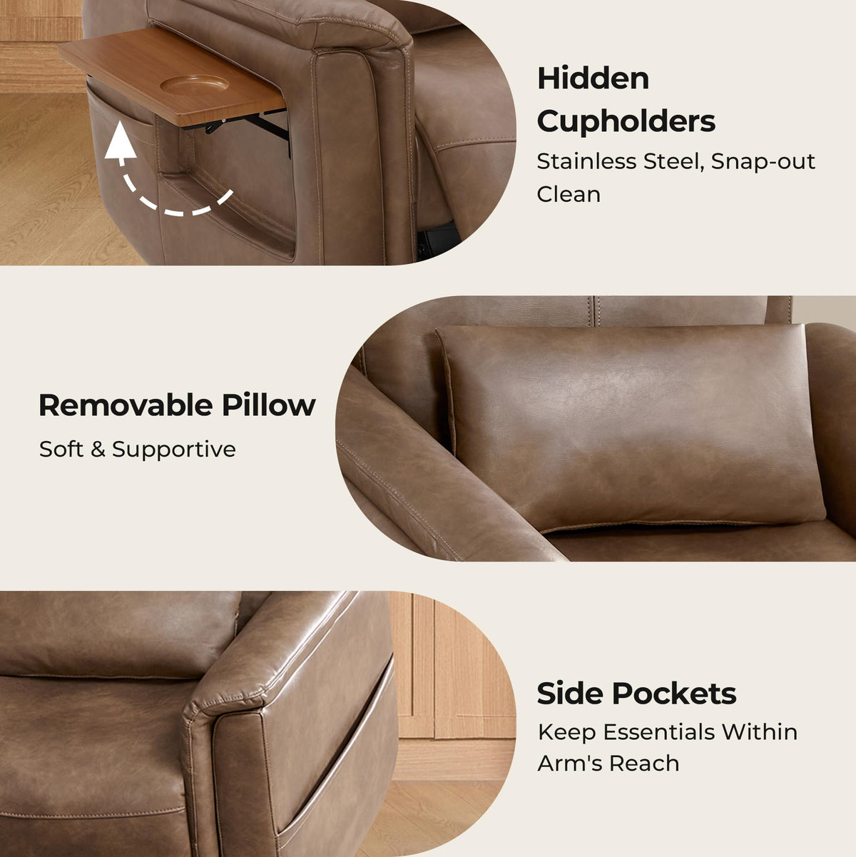 CHITA Leather Power Lift Recliner Chair for Elderly, Heat & Massage, Saddle