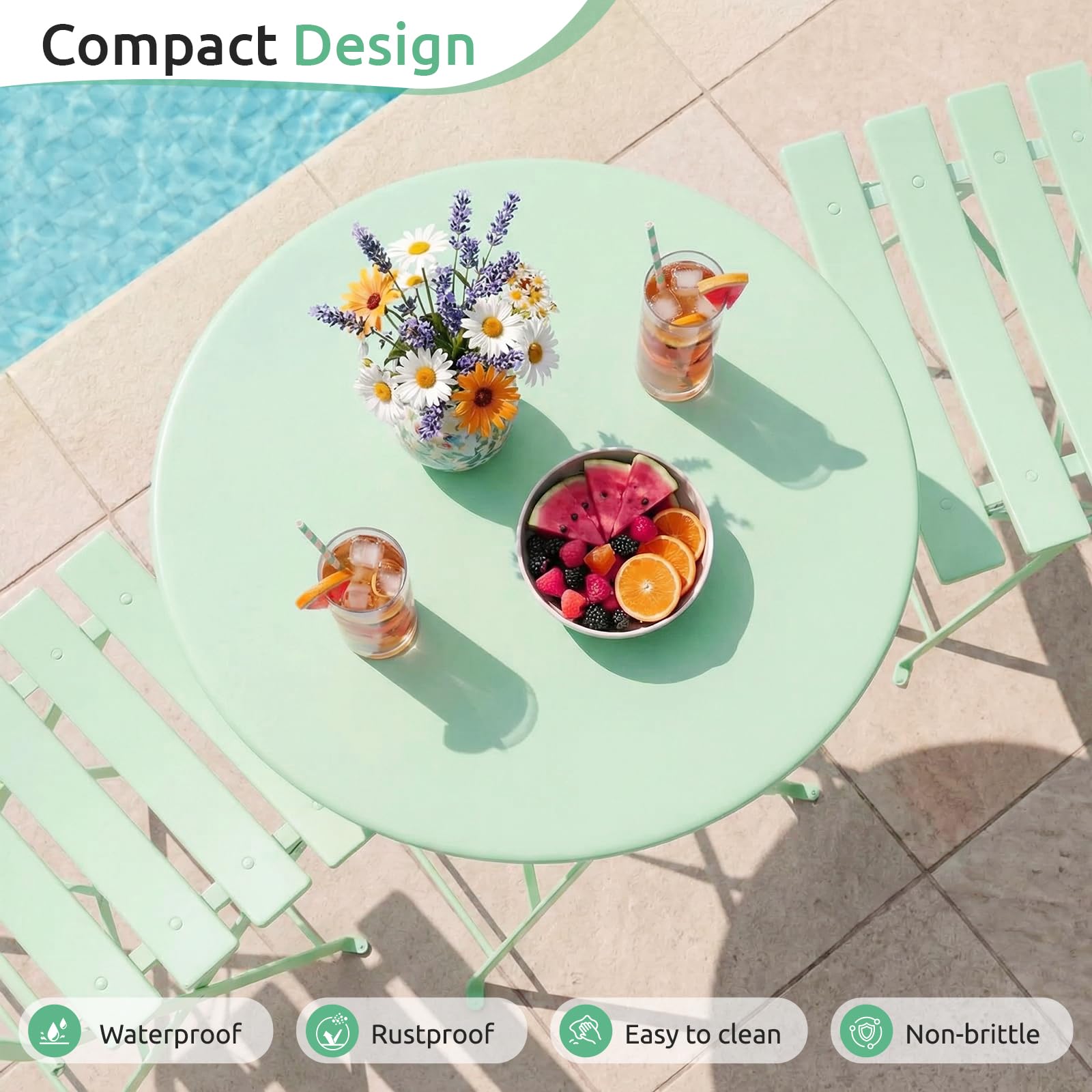 3-Piece Folding Bistro Set, Outdoor Patio Table & Chairs