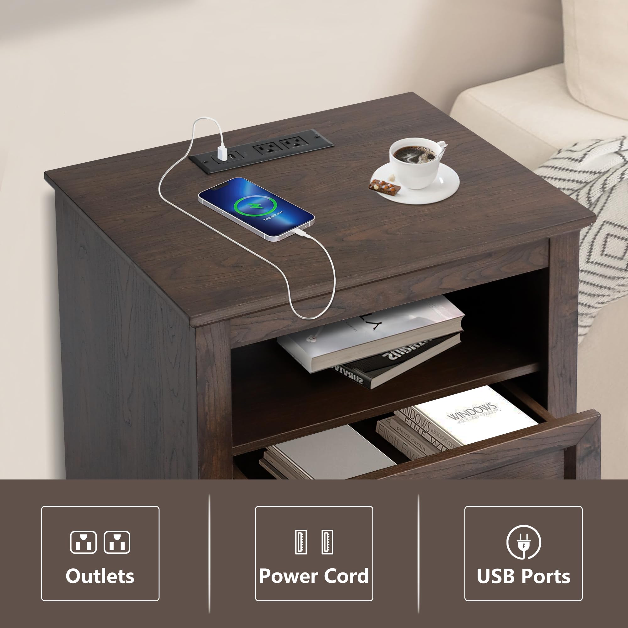 Farmhouse Bedroom Dresser Set of 4 with Charging Nightstand