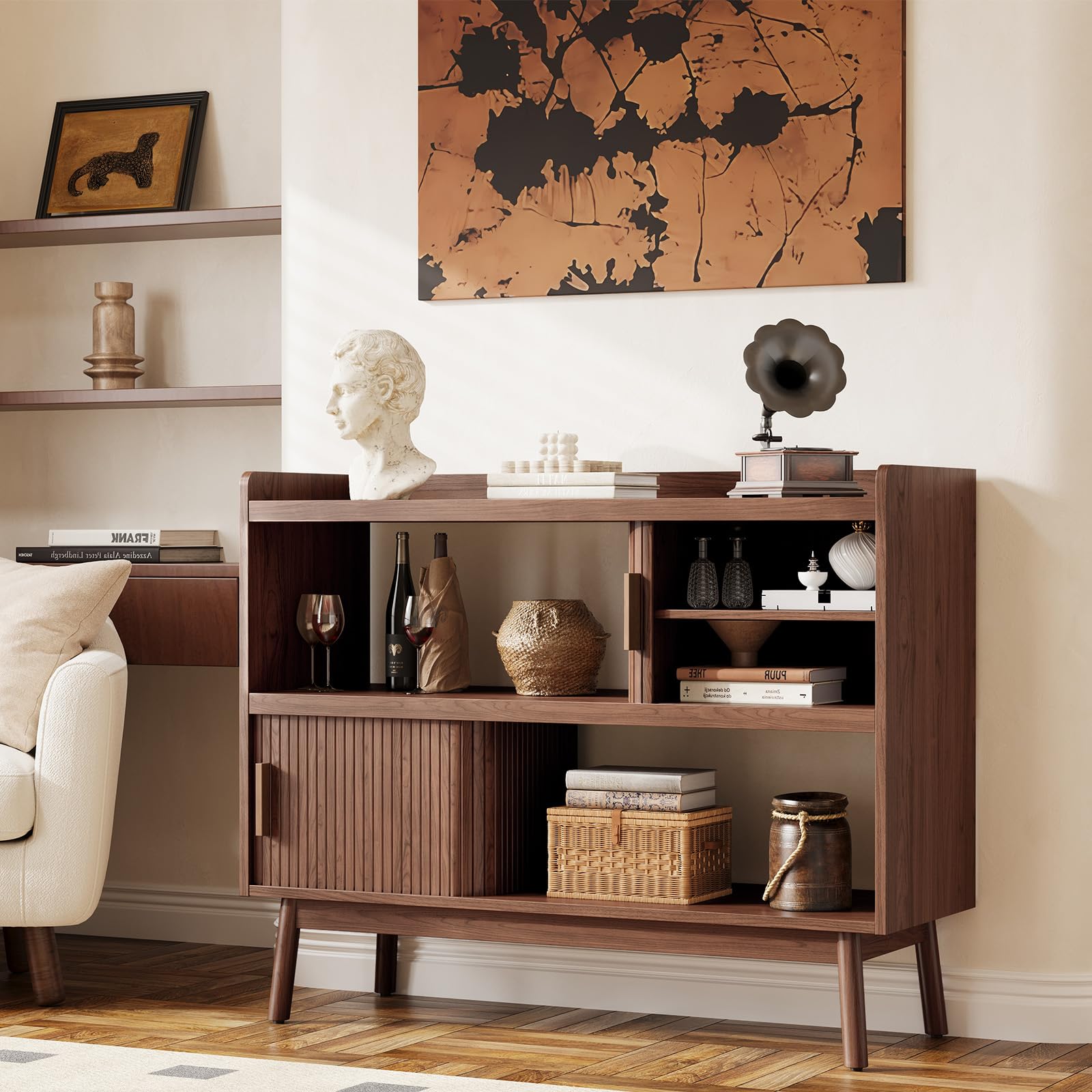 44" Sideboard Buffet Cabinet with Outlet & Sliding Doors