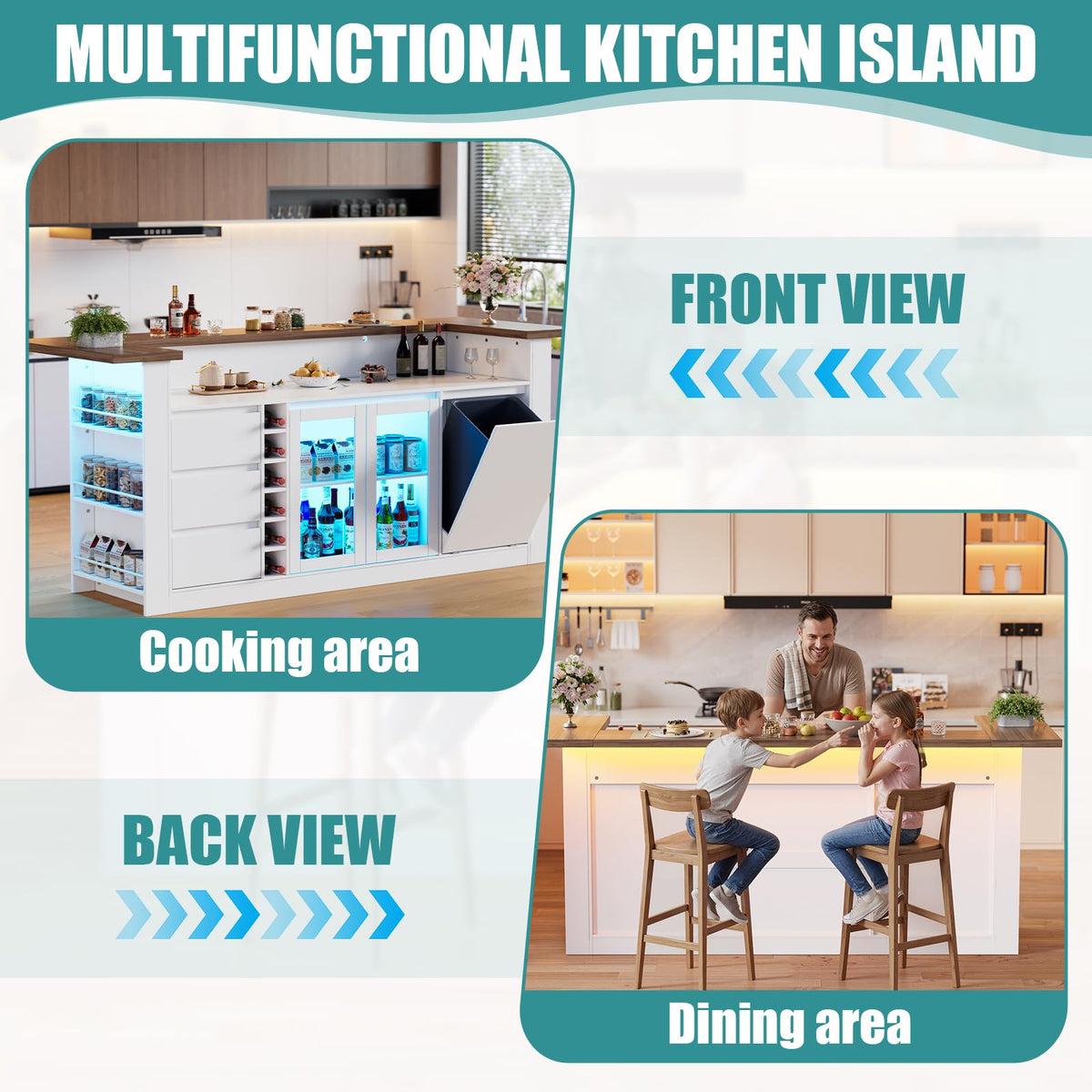 PAKASEPT 86.6" Large Kitchen Island, Mobile Island Table for Kitchen