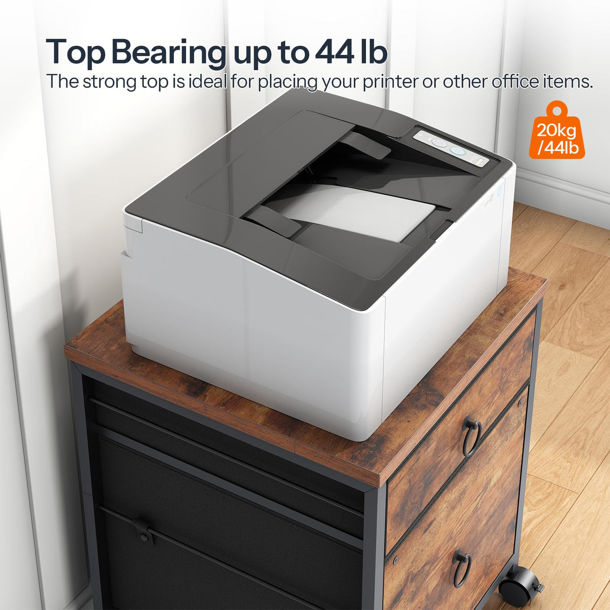 HOOBRO File Cabinet, 2-Drawer Vertical Mobile Office Cabinet, Rolling Printer Stand, for A4/Letter Size Files, Nonwovens Drawer, for Home Office, Rustic Brown BF21WJ01G1