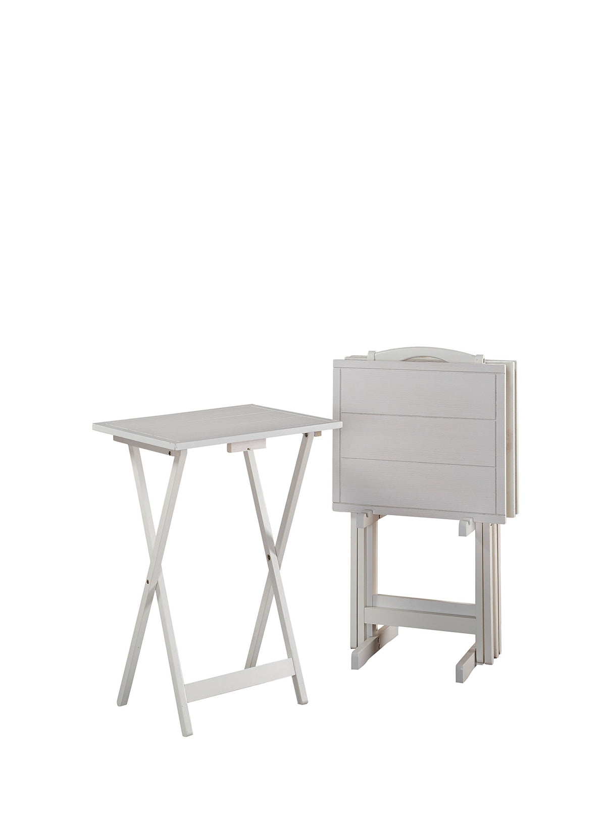 Linon Lisbon Five Piece Farmhouse Plank-Style Top Tray Table Set in White Wood
