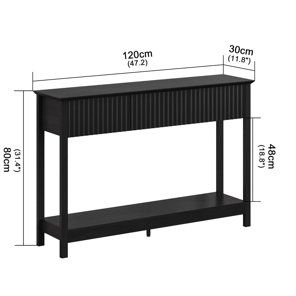 Treocho 47" Fluted Console Table with 3 Drawers and Storage Shelf
