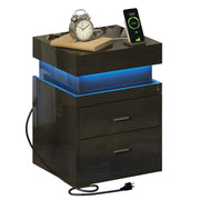 LED Nightstand with Charging Station & 2 Drawers