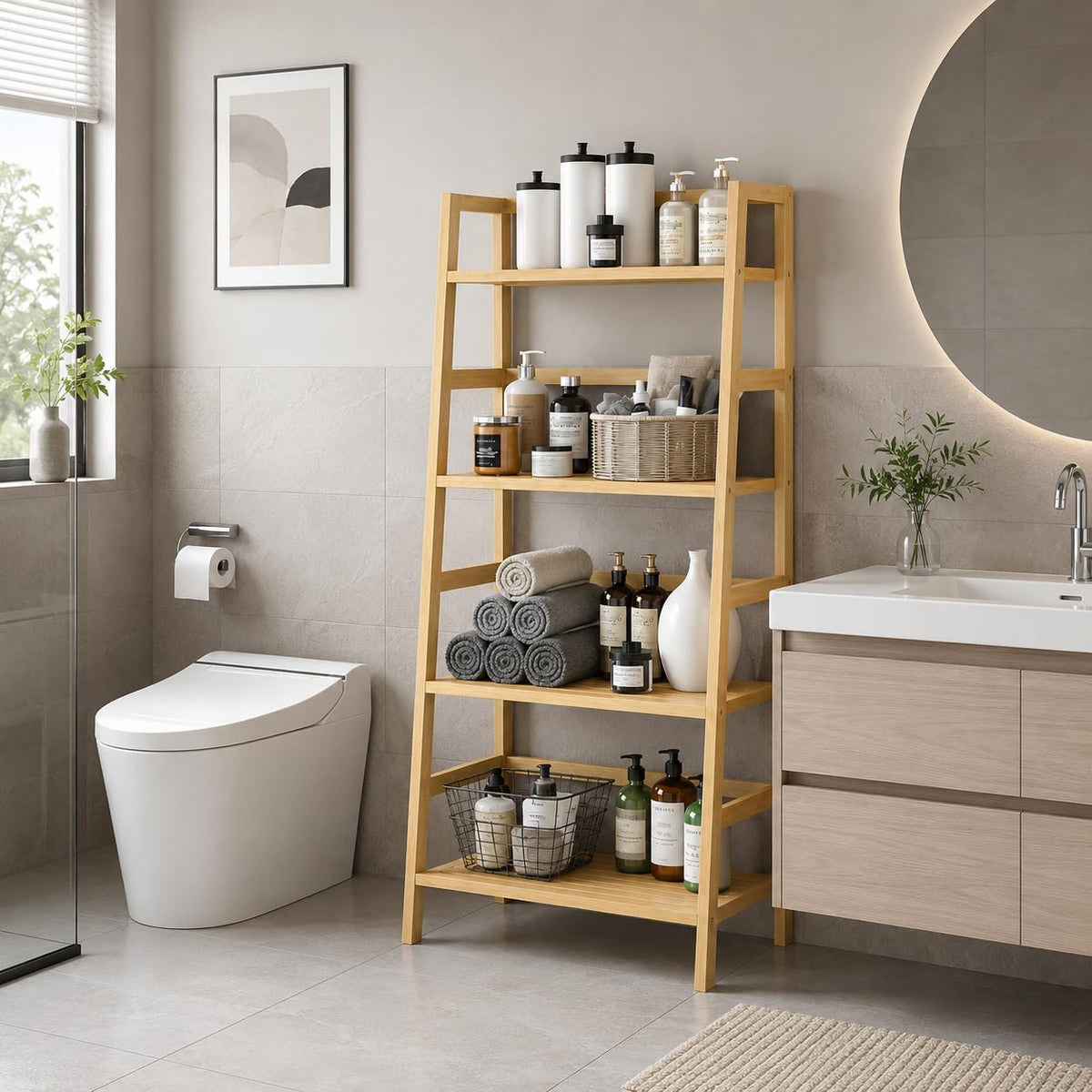 4-Tier Bamboo Ladder Bookshelf