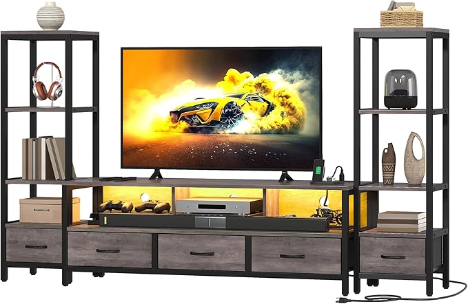 Entertainment Center with Bookshelves & LED TV Stand