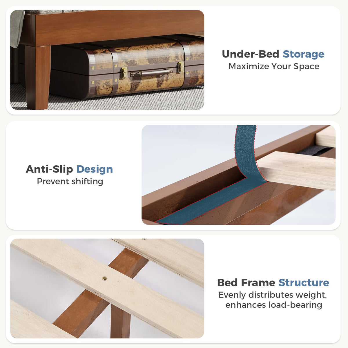OLIXIS Twin Bed Frame with Headboard, Solid Wood Bedframe