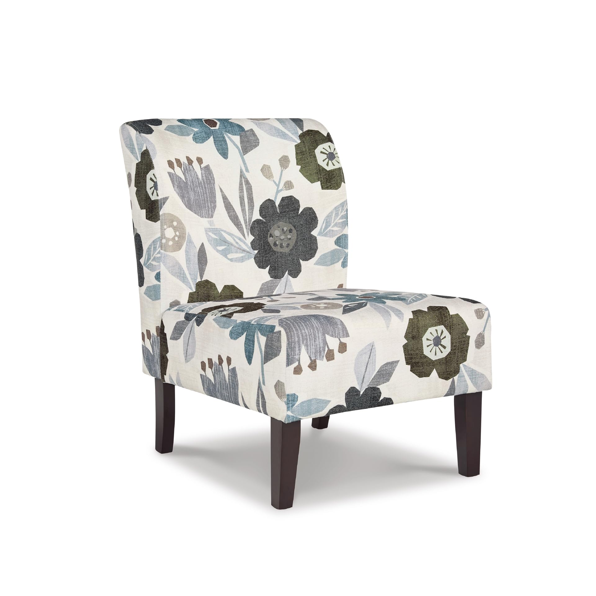 Floral Armless Accent Chair – White, Blue & Gray