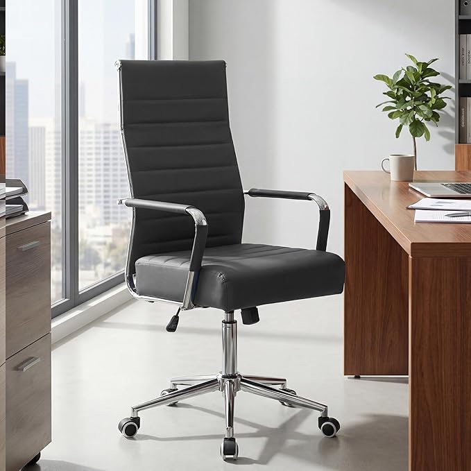 Ergonomic Ribbed Office Chair with High Back & Adjustable Height