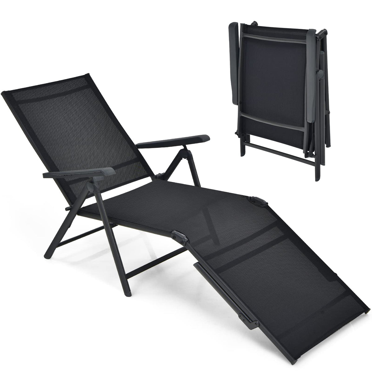 COSTWAY Folding Chaise Lounge, Lightweight & Breathable Fabric
