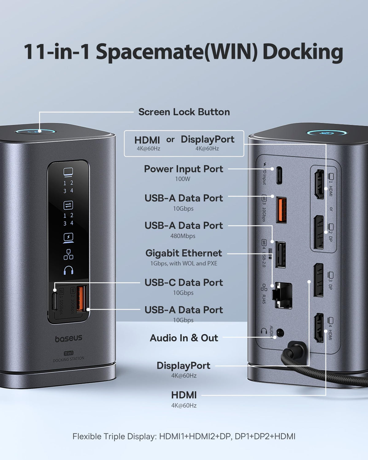 Baseus Spacemate Docking Station 11-in-1 with Triple Display for Windows