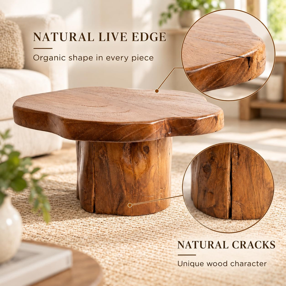 OLLYMER 11" Teak Wood Display Riser, Rustic Pedestal Stand for Decor