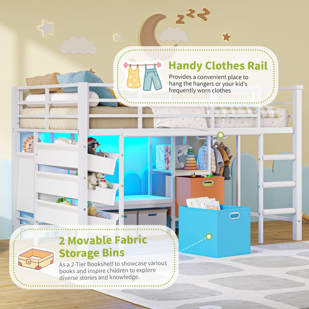 Twin Low Loft Bed with Storage