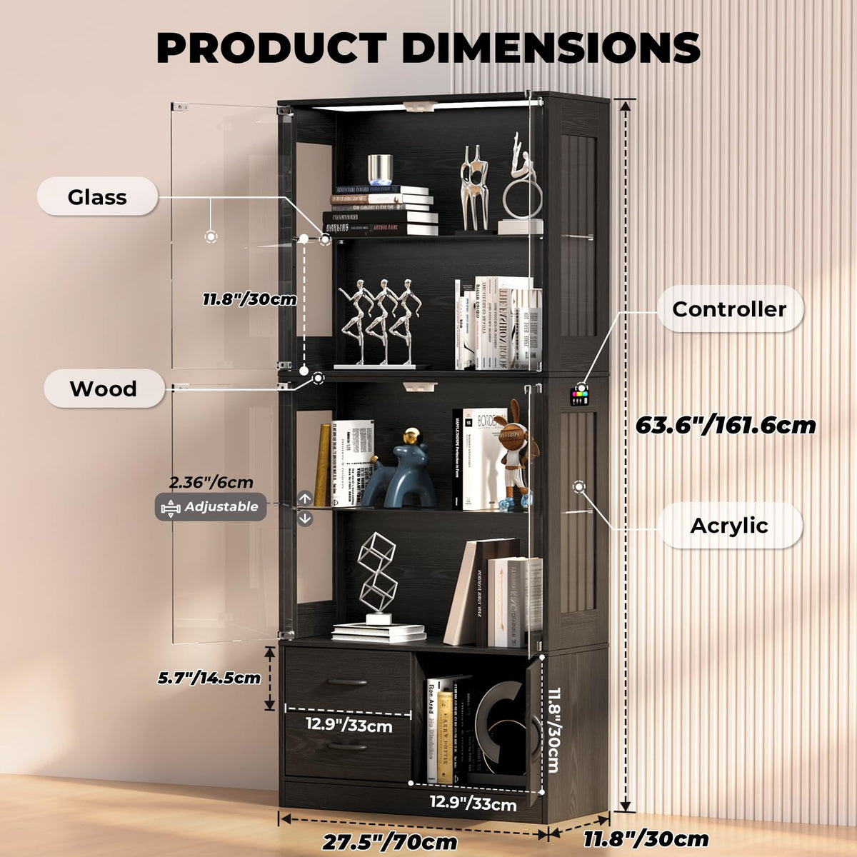 RGB Glass Display Cabinet with Storage