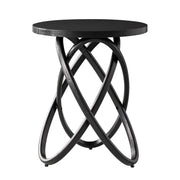 COZAYH Round End Table Farmhouse Wood Side Table Rustic Plant Stand with Intertwined Line Design for Living Room, Office, Black