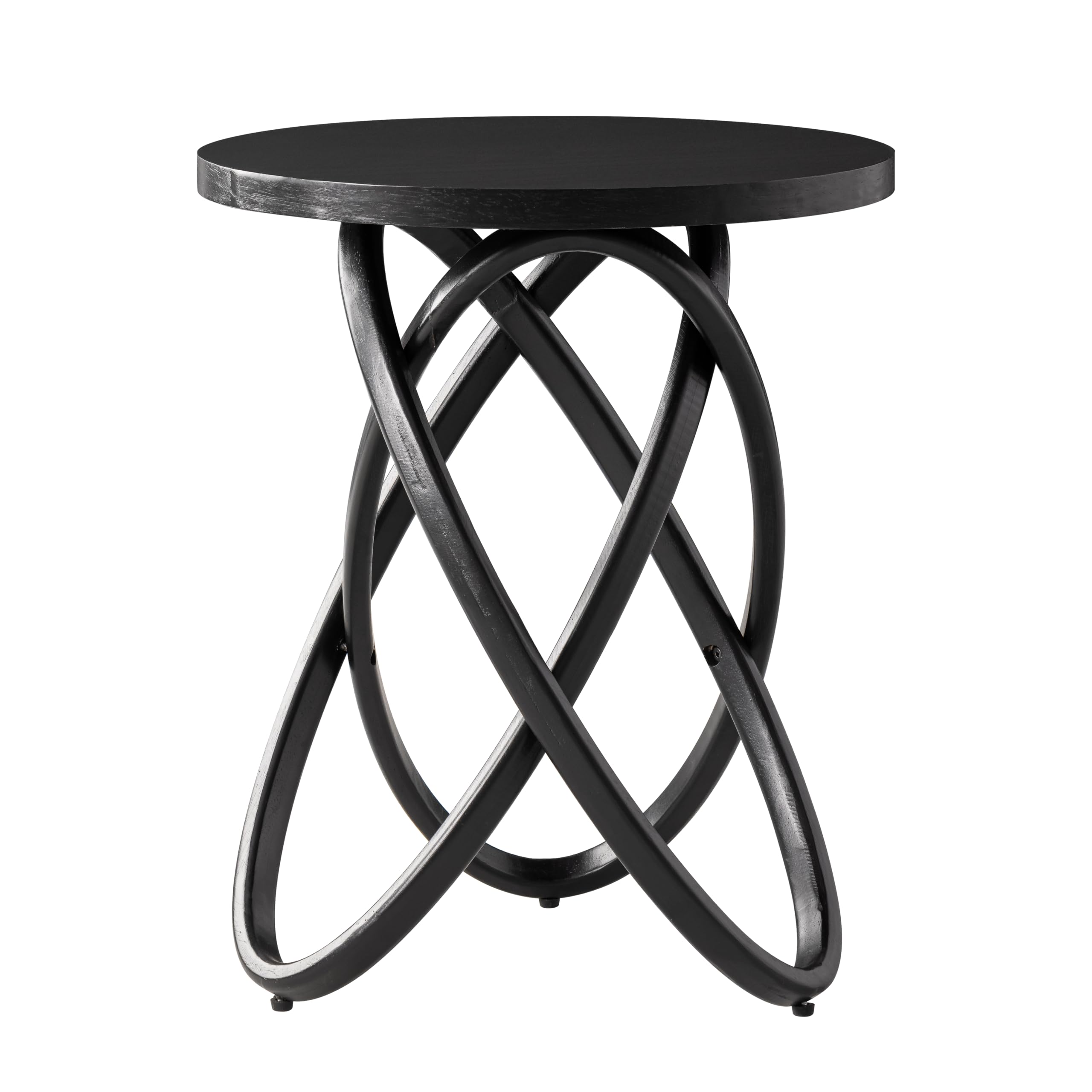 COZAYH Round End Table Farmhouse Wood Side Table Rustic Plant Stand with Intertwined Line Design for Living Room, Office, Black