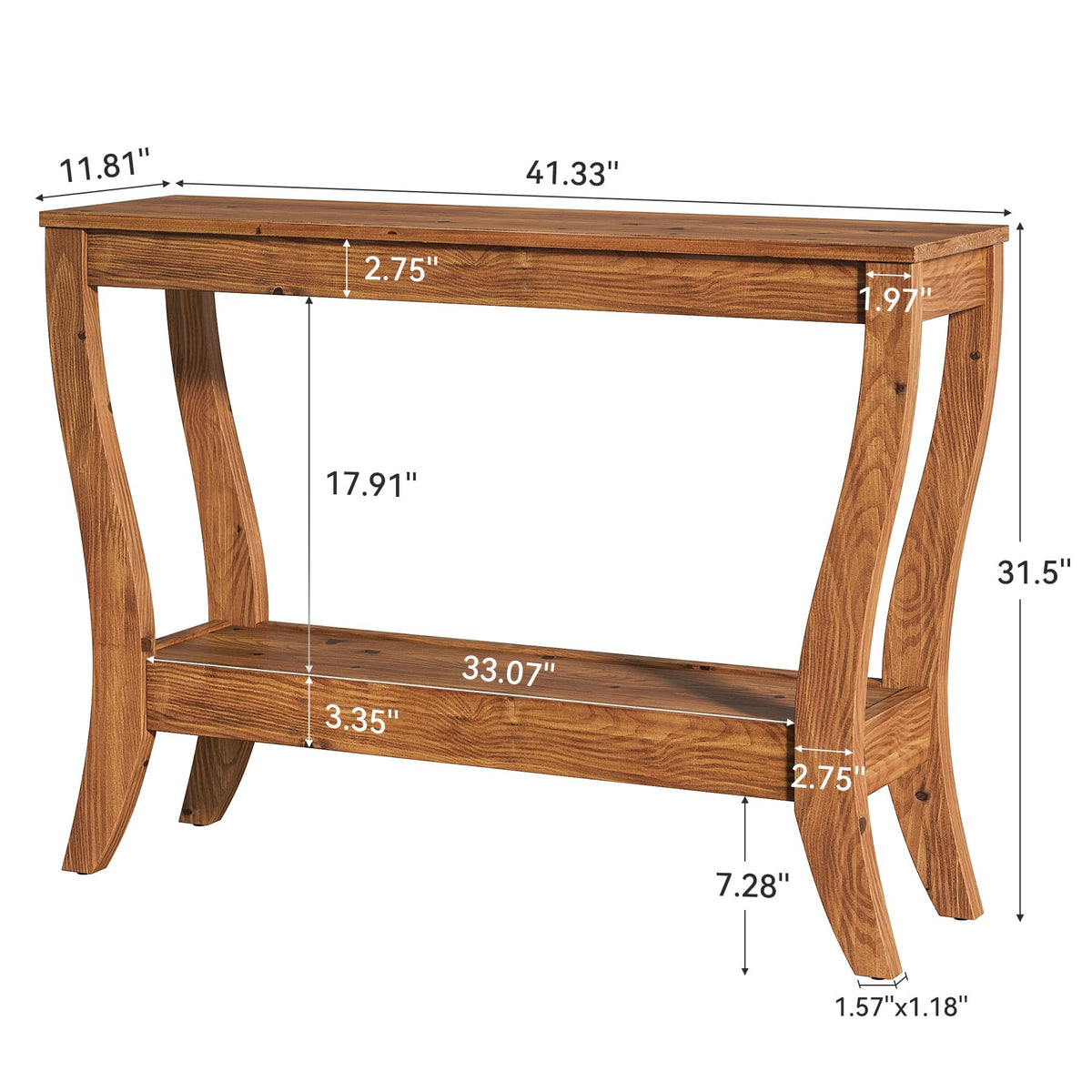 TRIBEWOOD Solid Wood Console Table for Entryway, 41.3-Inch Farmhouse Sofa Table with Storage, 2-Tier Wooden Entrance Table for Living Room, Hallway, Foyer (Walnut)