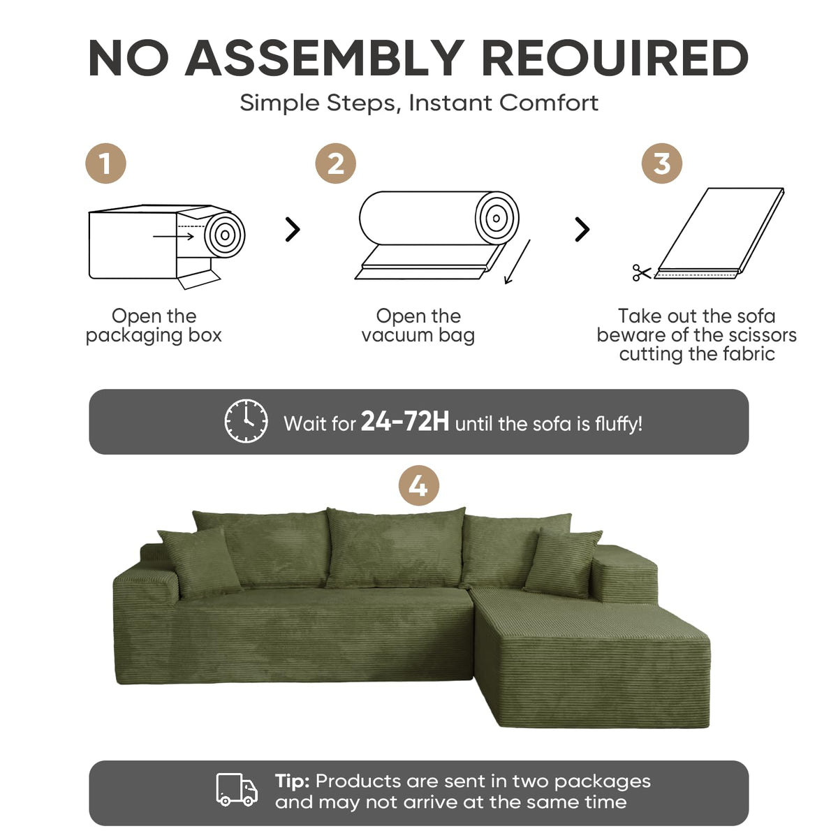 Corduroy L-Shaped Modular Sofa