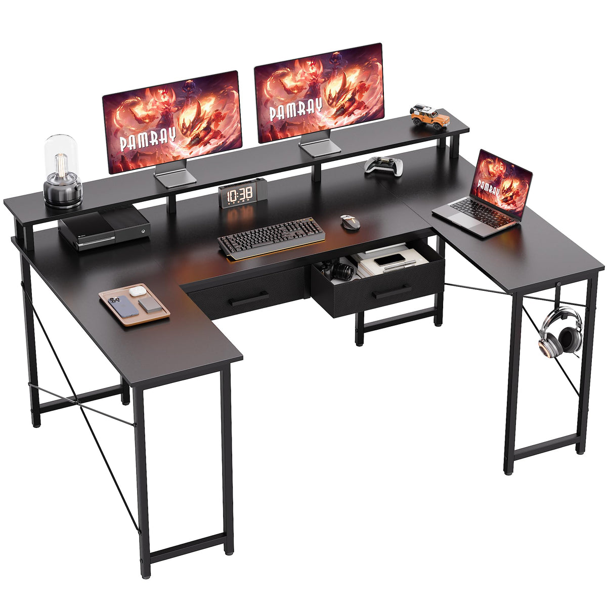 Pamray 55 Inch Gaming Desk with Drawers U Shaped Large Computer Desk