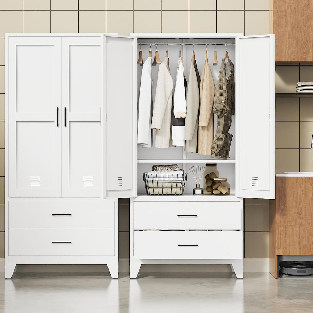 Metal Wardrobe with Drawers