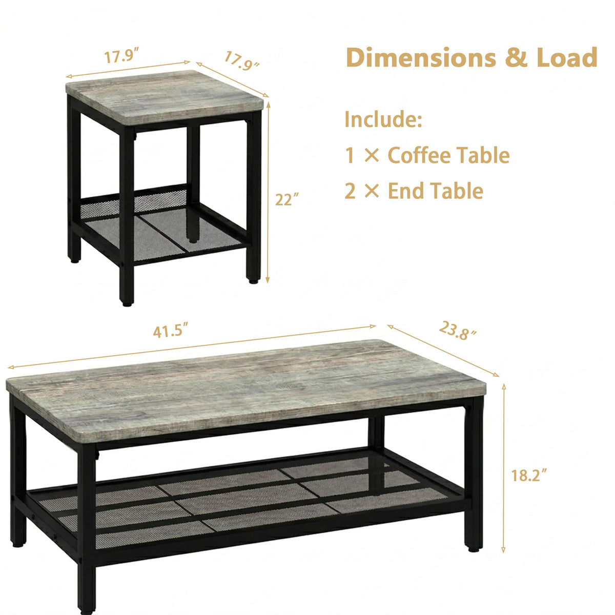 Ariseast 3-Piece Coffee Table Set with 2 End Tables