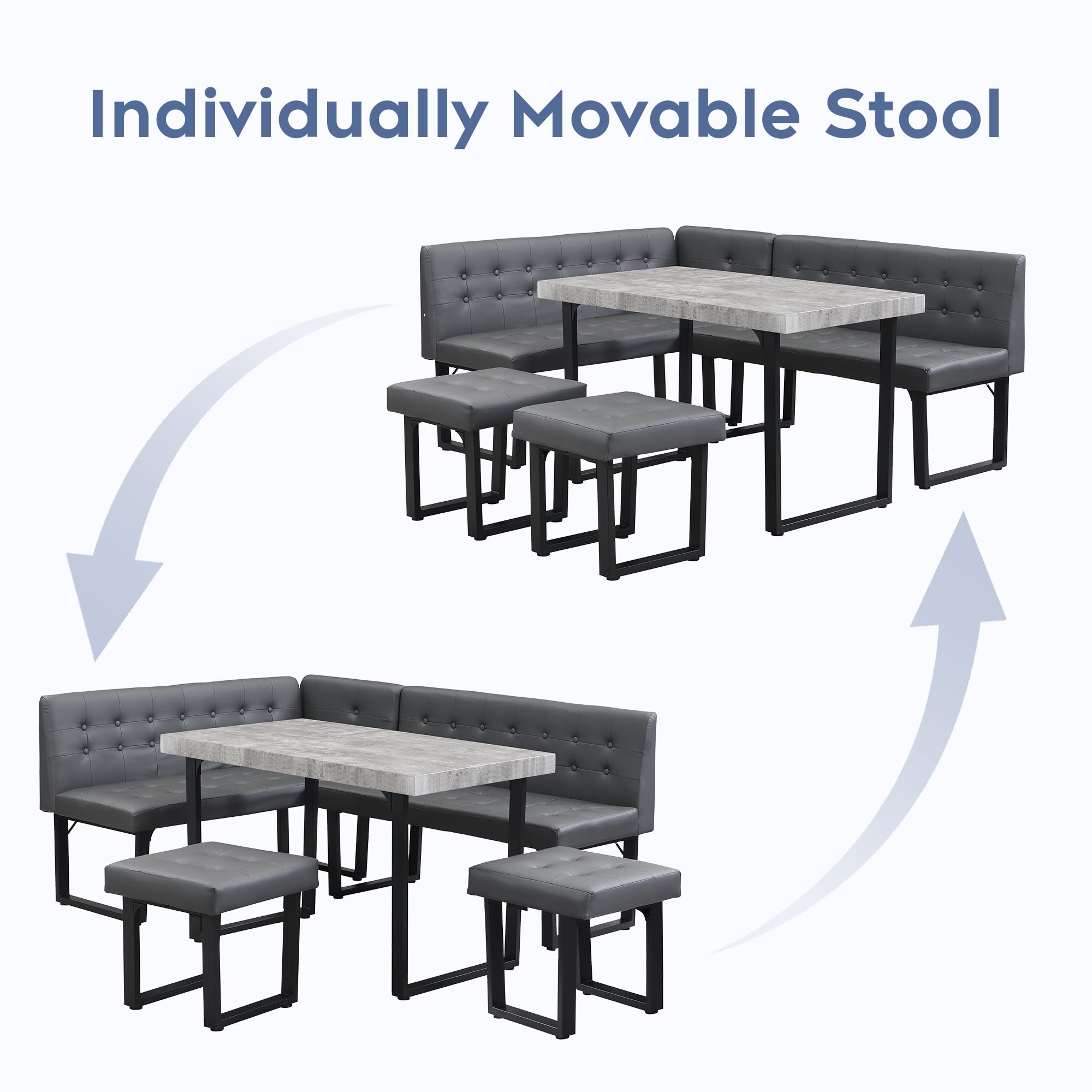 L-Shaped Corner Dining Set with Storage Bench, 5-Piece