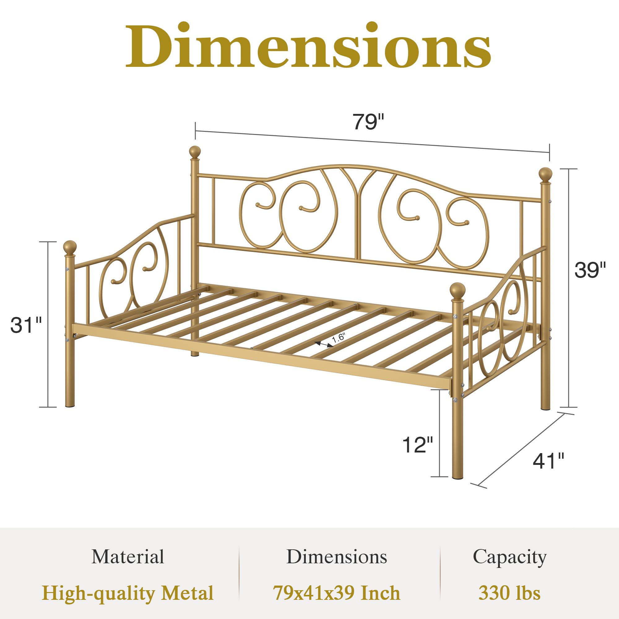 Twin Daybed Frame with Metal Slats & Under-Bed Storage